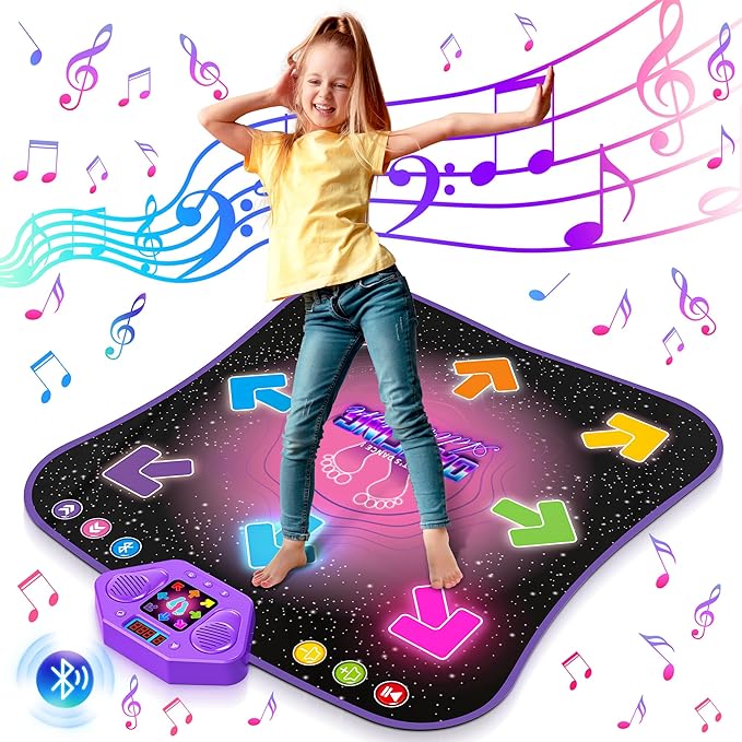 Flooyes Dance Mat Toys for 3-12 Year Old Kids, Electronic Dance Pad with Light-up 8-Button Wireless Bluetooth, Music Dance with 5 Game Modes, Birthday Toys Gifts for 3 4 5 6 7 8 9 10+ Year Old Girls