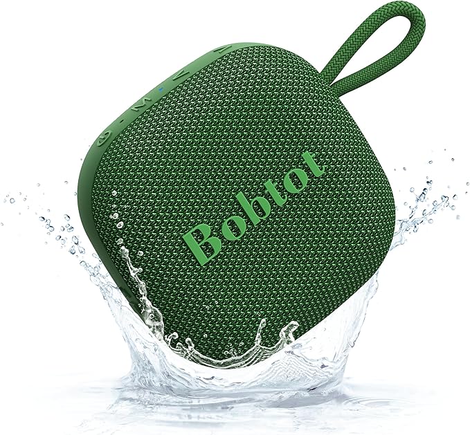 Bobtot Portable Bluetooth Speakers Wireless - IPX7 Waterproof Mini Shower Speaker with 16 Hours Playtime, Loud Stereo Sound, Rich Bass, TWS, Built-in Mic, Small Size for Travel Sport, Green