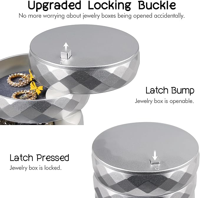 CONBOLA Travel Jewelry Case Box, Small Jewelry Organizer Earring Holder for Women, 5-Layer Rotating Jewelry Storage Tray with Lid for Bracelets Rings Bracelets