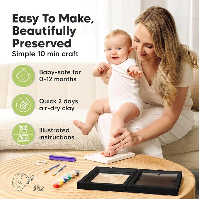 Baby Hand and Footprint Kit, Quick Dry Clay - Newborn Keepsake Feet and Handprint Kit, Nursery Picture Frame, Pet Dog Paw Prints,Personalized New Mom Gifts for Baby Showers & Registry(Onyx Black)