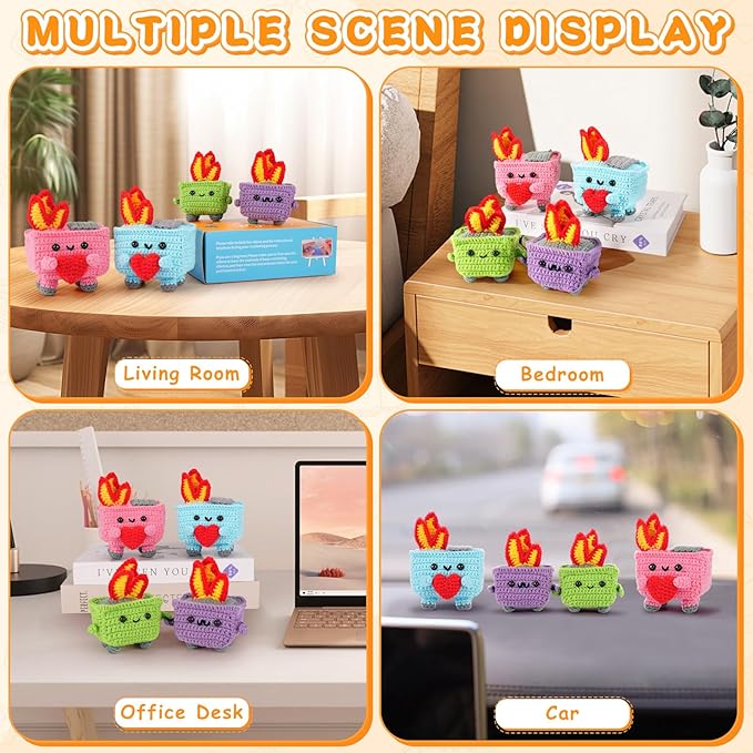 Crochet Kit for Beginners - 4PCS Dumpster Fire Complete Crochet Starter Kit with Step-by-Step Video Tutorials, Beginner Crochet Kits for Adults Kids Women, Funny Crochet Gifts