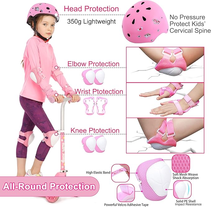 Kids Bike Helmet with DIY Stickers and Knee Pads Elbow Pads Wrist Guard Set for Ages 3-8-14 Toddler Boys Girls Helmet for Roller Skates Cycling Skateboarding Bicycle Scooter