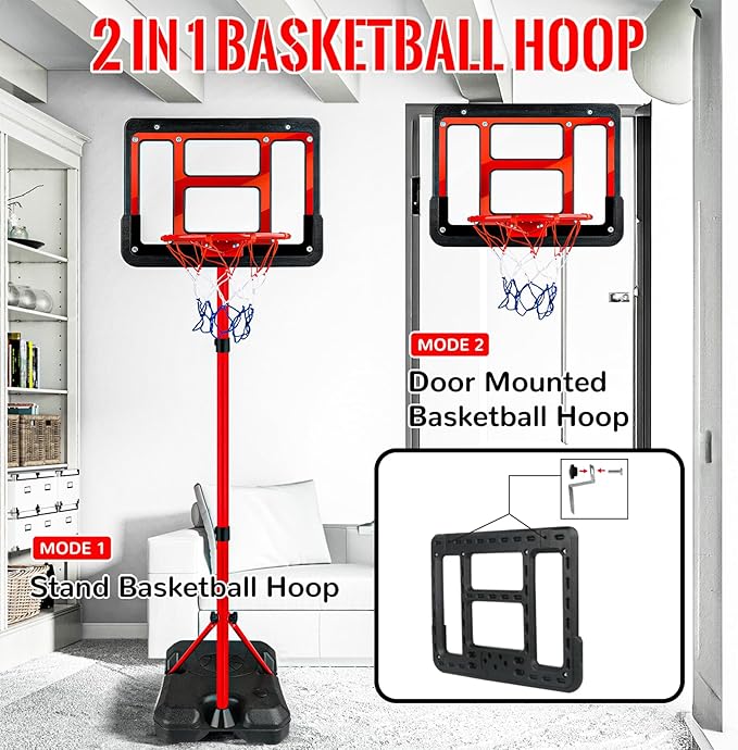 Kids Basketball Hoop with Stand, Adjustable Basketball Set, Toddler Basketball Toys for Boys Age 3 4 5 6 7 8, Indoor Outdoor Backyard Sport Game Gifts