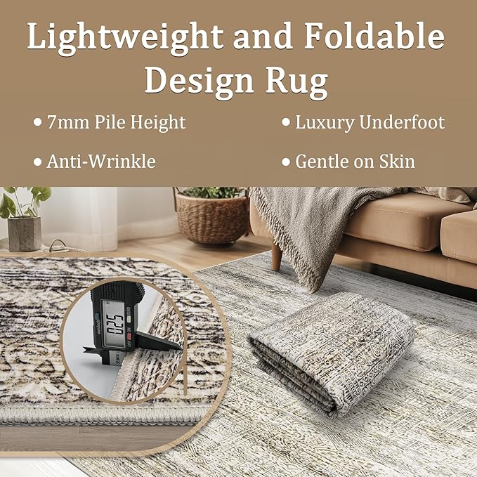 5x7 Area Rug Living Room Rugs - Washable Rug Large Modern Abstract Soft Thin Carpets Indoor Floor No Slip Vintage Carpet for Bedroom Under Dining Table Nursery Home Office Decor Nature