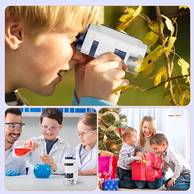 Handheld Portable Pocket Microscope for Kids - BEBANG 135x Mini Lab Kids Microscope with 5 Prepared Slides LED Portable Microbiological Observation Miniscope Tool for Science Exploration