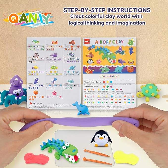 Air Dry Clay for Kids,Modeling Clay Kit,14 Species of Marine Life DIY Molding Clay Art Crafts Set,Ultra Light & Soft,Safe Non-Toxic,Toys Gifts for Age 4 5 6 7 8+ Years Old Boys Girls Kids