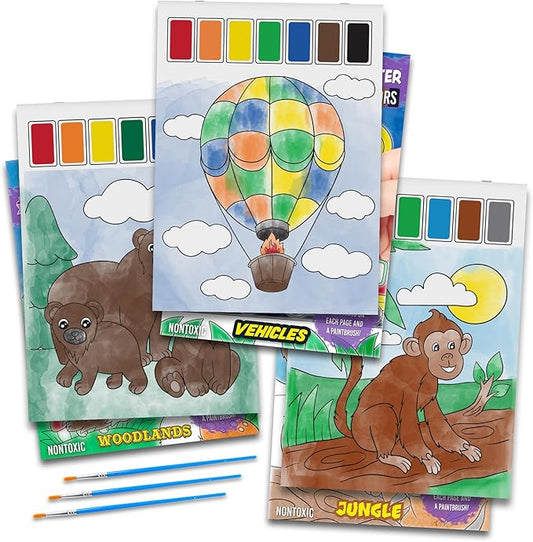 Imagination Works® Paint with Water Books for Kids, 3 Pack | Watercolor Coloring Book Set for Toddler Activities | Spillproof Kids Paint Palettes on Each Page (Jungle, Vehicles, Woodland)