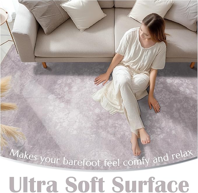 jinchan Vintage Floral 4x6 Area Rugs - Machine Washable Distressed Design Soft Ultra-Thin Low-Pile Non-Slip Carpet for Entryway Kitchen Bedroom Nursery Living Room Dining Room (4x6ft,Orchid)