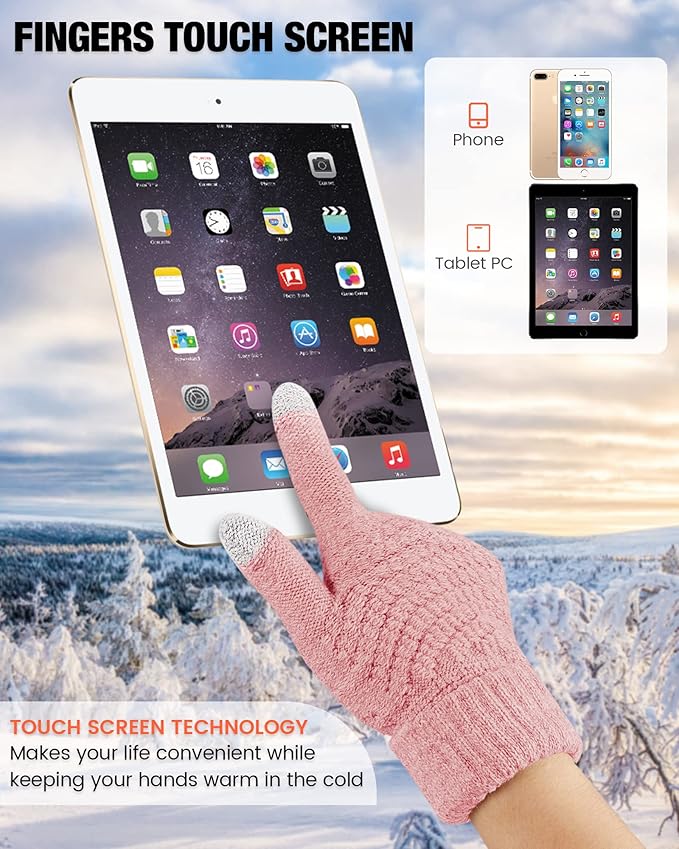 Geyoga 2 Pairs Women's Winter Touch Screen Gloves Soft Warm Fleece Lined Knit Elastic Cuff Winter Texting Gloves