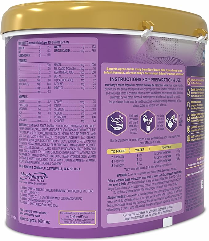 Enfamil Optimum Gentlease Baby Formula, Our Closest Formula to Breast Milk For Fussiness, Crying, Gas & Spit-up, Immune-Supporting Lactoferrin also found in Breast Milk, 19.5 Oz