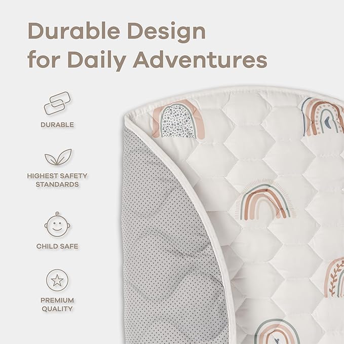 Comfy Cubs Round Kids Play Mat - Large 60 inches Soft Quilted Baby Floor Mat with Non-Slip Bottom - Plush Design for Toddlers' Playtime and Relaxation - Comfortable and Durable - Rainbow