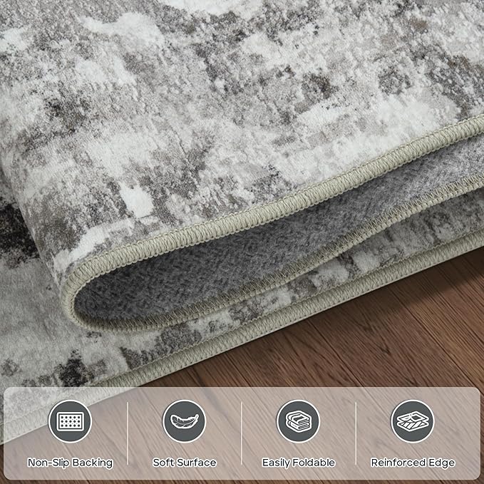 5x7 Area Rugs for Living Room Rug Washable: Modern Rug for Dining Room Bedroom Carpet Non Slip Low Pile 5 by 7 Indoor Abstract Nursery Home Office Black Gold