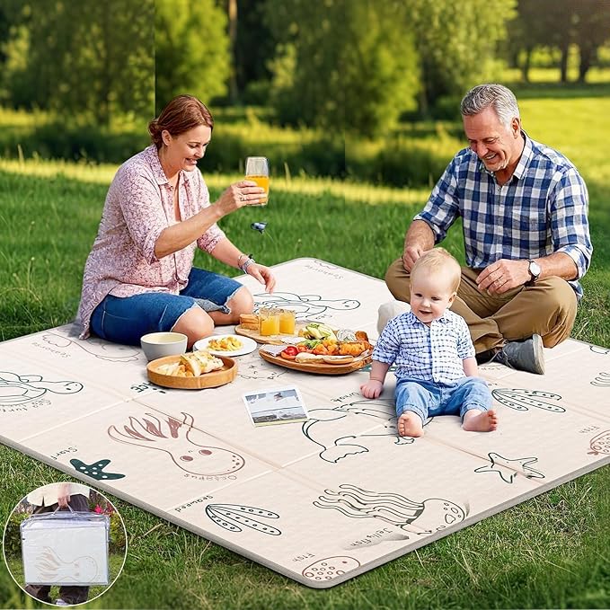 59x59 Baby Play Mat, Foldable Baby Mat for Floor Tummy Time and Crawling Mat, Waterproof & Anti-Slip Reversible Portable Play Mat for Toddler Infant