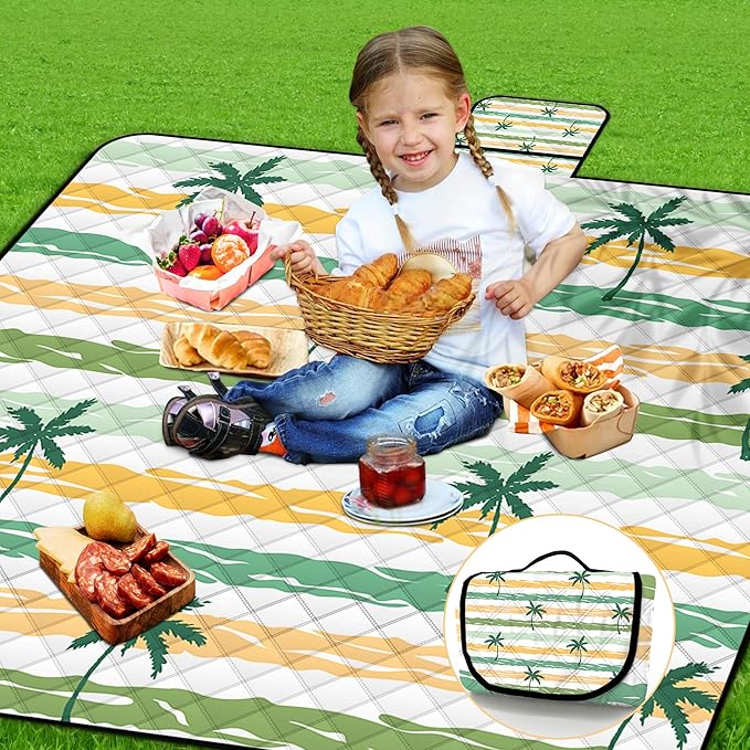 Extra Large Picnic Blanket Waterproof,80"x 80"Foldable Machine Washable Beach Blanket,Outdoor Blanket for 6-8 Adults,Suitable for Indoor Crawling,Park Beach,Camping,Hiking,Family Travel(Yellow)