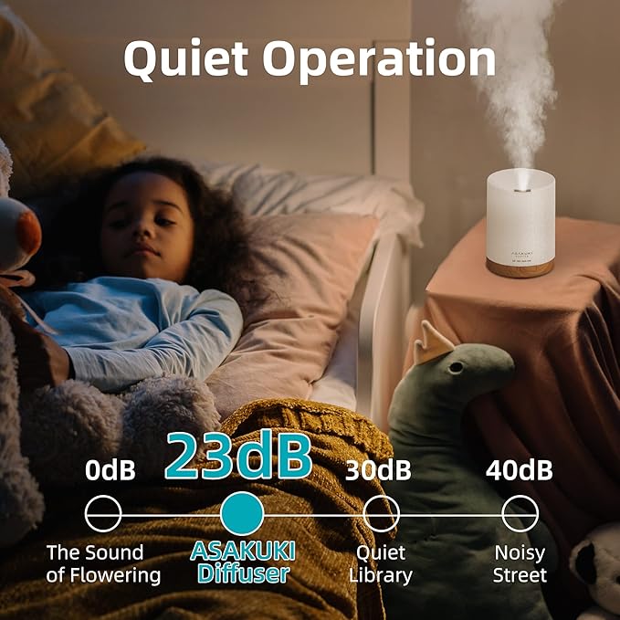 ASAKUKI Essential Oil Diffuser, Aromatherapy Cool Mist Home Humidifier with 7 LED Color Changing Light and Auto-Off Safety Switch, 8 Essential Oils Set, 300ml (Brown with Oils)