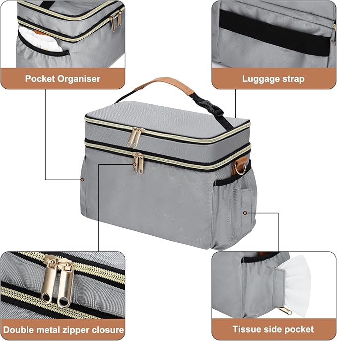 Breastmilk Cooler Bag with 6 Ice Pack, Wearable Breast Pump Bag Compatible with Willow, Elvie, Medela & Momcozy M5/S12 Pro Pumps & Accessories for Work, Travel and Family Use Grey