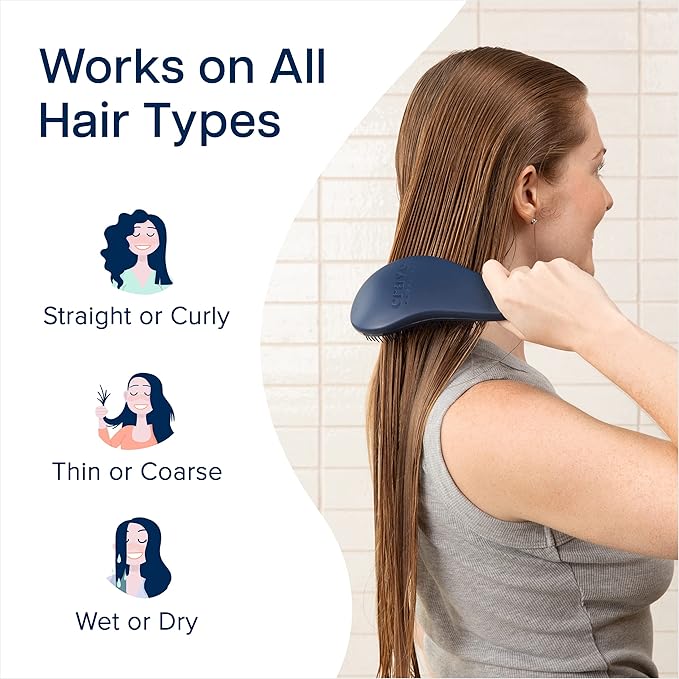 Crave Naturals Glide Thru Detangling Hair Brush for Adults and Kids - Detangler Hairbrush for Curly or Straight, Wet or Dry Hair - Gentle on Tangles Comb - Navy Blue and Blue Cheetah (Pack of 2)