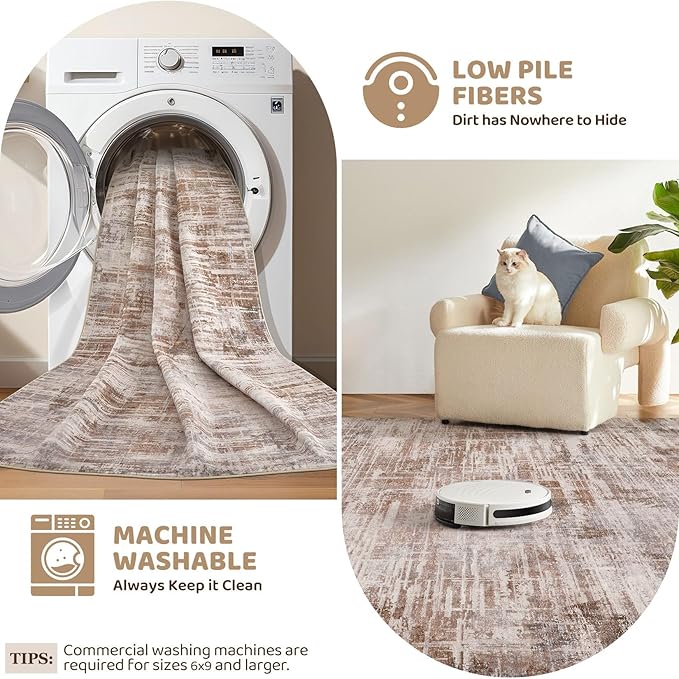 2x3 Entryway Area Rugs: Washable Neutral Abstract Small Rug Door Mat Non-Slip Soft Low Pile Indoor Carpe for Entrance Kitchen Front Door Bathroom Entry Kids Room - Red Brown