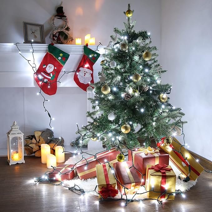 Brizled Cool White Christmas Lights, 33ft 100 LED Christmas Tree Lights, 5mm Wide Angle Xmas Light, Connectable 120V UL Certified Xmas Light String for Tree Party Wedding Home Indoor Outdoor Decor