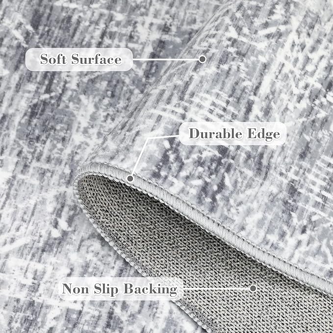 COZYLOOM 5x7 Rug Living Room Modern Washable Distressed Accent Carpet with Non-Slip Backing, Ultra-Soft Contemporary Geometric Floor Mat for Kitchen, Bedroom, Grey