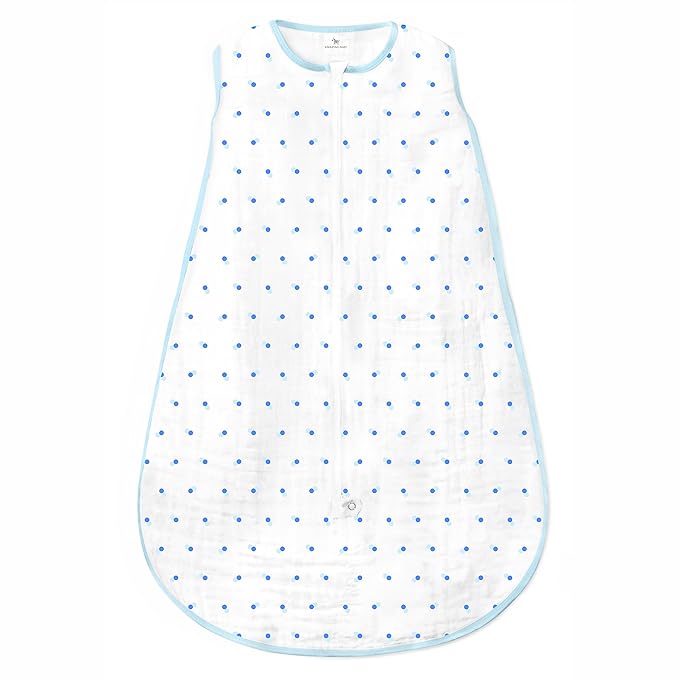 Amazing Baby Cotton Muslin Sleeping Sack, For Baby Boy or Girl, Wearable Blanket with 2-way Zipper, Dots, Blue, Small (0-6 Month)