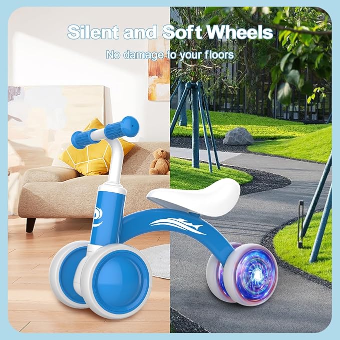 Colorful Lighting Baby Balance Bike Toys for 1 Year Old Boy Girl Gifts, 10-36 Month Toddler Balance Bike, No Pedal 4 Silence Wheels & Soft Seat First Riding on Toys, 1st Birthday Gifts