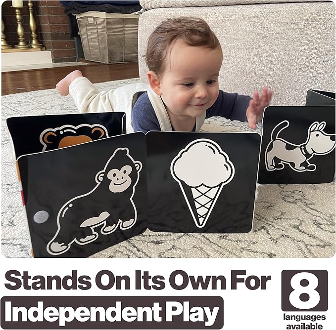 Happy Start Award-Winning High Contrast Board Book - Newborn Black & White Baby Cards, Easy to Clean, Hospital Approved, Stands on Its Own, Tummy Time Toy, Ages 0+ (Spanish)