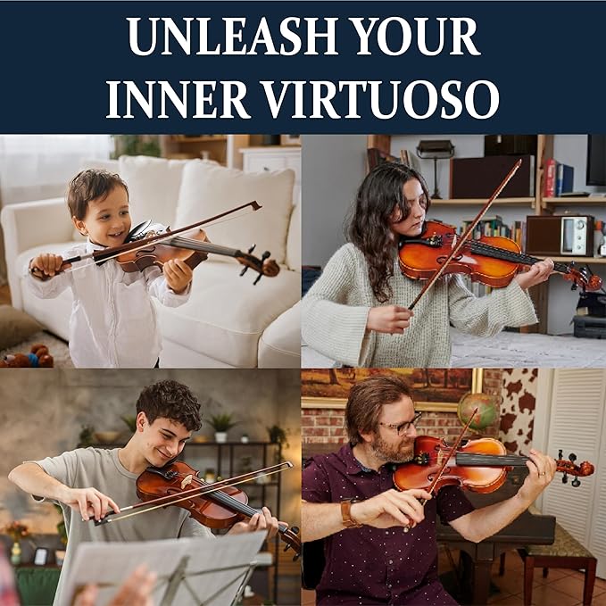 Cecilio 1/4 Size Natural Varnish Violin for Beginners, Hand-Carved Solid Spruce Top, Maple Back & Sides, Full Fiddle Kit with Hard Case, Bows, Rosin, Shoulder Rest, Lesson Book