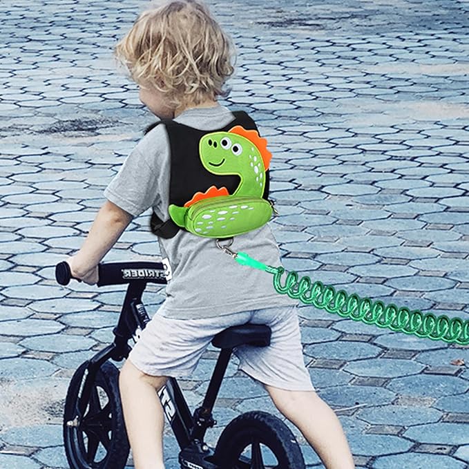 Accmor Toddler Harness Leash, Cute Dinosaur Kids Harness Child Leash with Anti Lost Wrist Link for Outdoor Travel, Adorable Baby Walking Harness Wristband Assistant Strap for 1-3 Years Old Boys Girls