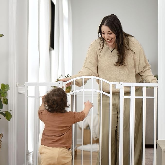 Ingenuity Decorative Extra Tall Baby Gate & Dog Gate, 28.5"-48" Wide, 36" Tall, Hardware or Pressure Mounted, Install on Top or Bottom of Stairs, Banister, or Doorway - White