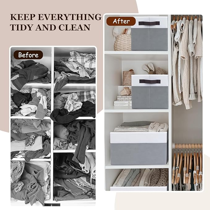 Criusia Closet Organizers and Storage Baskets - 6 Pack Shelf Organizer Bins with Handles - Clothes Storage Bins for Bedroom Nursery Home Closet Organization - Blanket Toy Storage Organizer