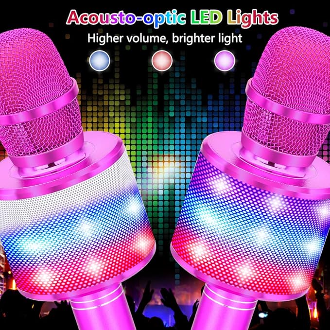 Amazmic Kids Karaoke Microphone Machine Toy Bluetooth Microphone Portable Wireless Karaoke Machine Handheld with LED Lights, Gift for Children Adults Birthday Party, Home KTV(Purple)