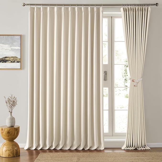 KEQIAOSUOCAI Blackout Sliding Glass Door Curtains 2 Panels Set,80 Inch Wide Room Divider Darkening Window Treatment Unique Hook Track Curtains for Bedroom/Living Room 80 x 96 Inches Long, Cream Beige