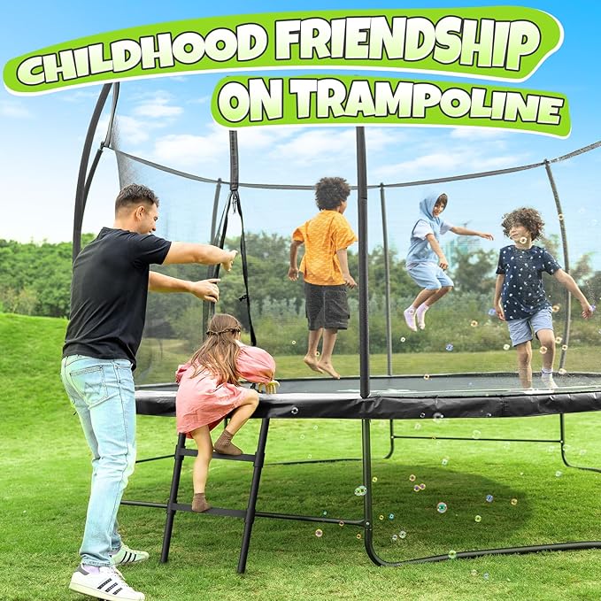 BCAN 8FT 10FT 12FT 14FT 15FT 16FT Recreational Trampoline with Enclosure for Kids Adults, ASTM Approved, Outdoor Trampolines with Ladder for Kids