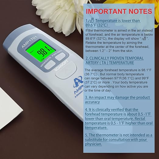 Amplim Medical Grade Forehead Thermometer for Adults, Kids, Baby, Non-Contact Digital Infrared Thermometer, Instant Read, Accurate & Fast Fever Detection, for Home, Clinic, Office Use