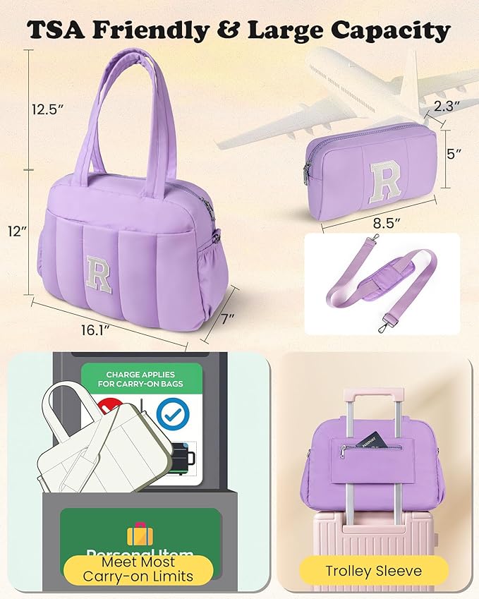 Gifts for Women Unique Initial Duffle Bag, Carry On Bags for Women，Overnight Bag with Wet Pocket，Lightweight Travel Bags Personalized Gym Tote with Makeup Pouch