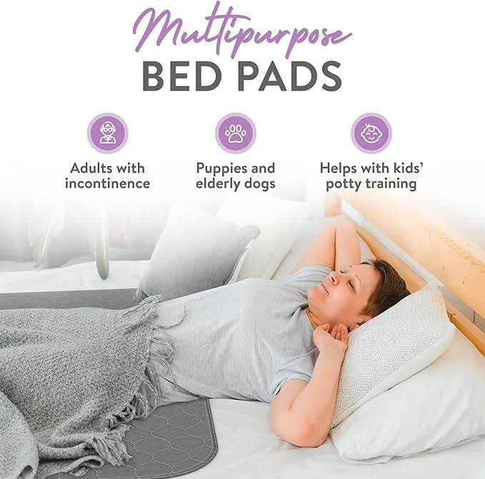 Inspire Underpads | Stain Hiding Gray Reusable Incontinence Bed Pads | Waterproof Mattress Pad | for Adults Babies and Dogs (34 X 36 - 6 Pack)