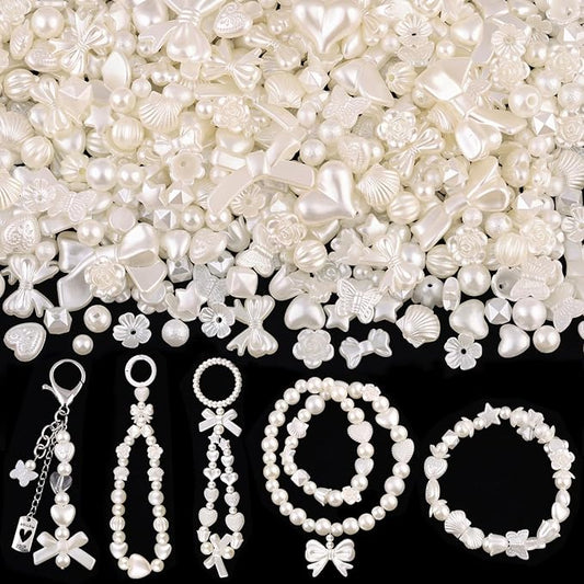 Assorted 270-320PCS Mix ABS Imitation Pearl Beads for Bracelet Making, Bow Butterfly Heart Kawaii Aesthetic Acrylic Beads,Cute Bead for Jewelry Making DIY Necklace Keychain Phone Charms