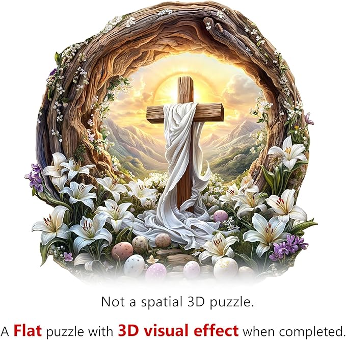 KAAYEE Wooden Puzzles for Adults, 3D Vision Effect Holy Light Cross Wooden Jigsaw Puzzle Unique Shape Wood Puzzle Adult, 3D Effect Flat Puzzle Birthday Family Game (L-13.4 * 13.3 in-300pcs)