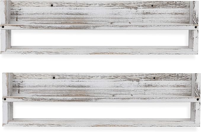 Brightmaison Polynez 30" Floating Shelves for Wall Decor, Kids Bookshelf, Nursery Book Shelves, Multiuse Shelf Set of 2 Wood Burnt White