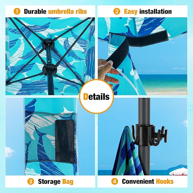 HOMEDEMO Beach Canopy UPF 50+, 6'×6', Easy Set up and Take Down Tent with Sand Pockets, Side Wall Shade Wind Waterproof for Kids, Family & Friends