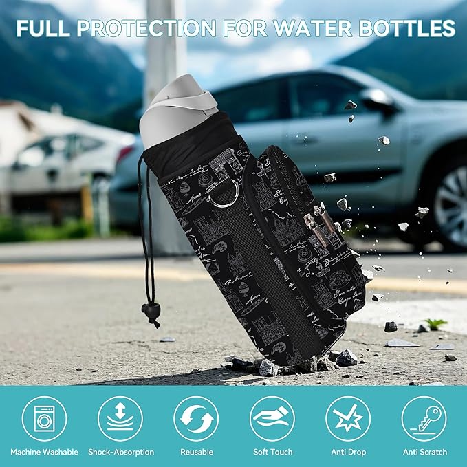 icolor Water Bottle Carrier Bag with Strap 25/32/40 oz Crossbody Bottle Holder with Phone Pocket Sling Sleeve Insulated Neoprene Water Bottle Pouch for Walking Travelling