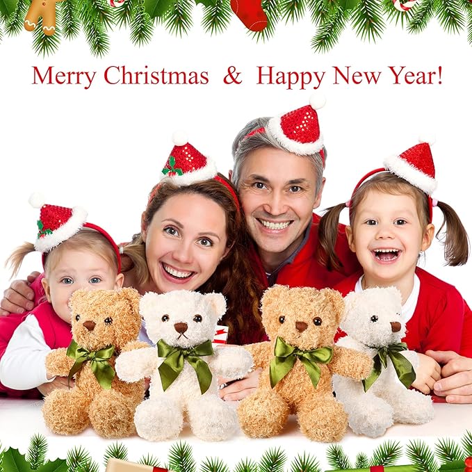 HyDren 12 Pack Bear Stuffed Animals 10 Inch Operation Christmas Bulk Items Small Bear Party Favors Plush Toys for Baby Shower Centerpiece Christmas Birthday Gifts(Light Brown)