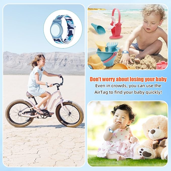 Compatible with Apple AirTag Bracelet for Kids, Camo Nylon Air Tag Wristband, Protective Case for Airtag GPS Tracker Holder, Adjustable Anti Lost Watch Band for Toddler Child Elder (Navy Blue)