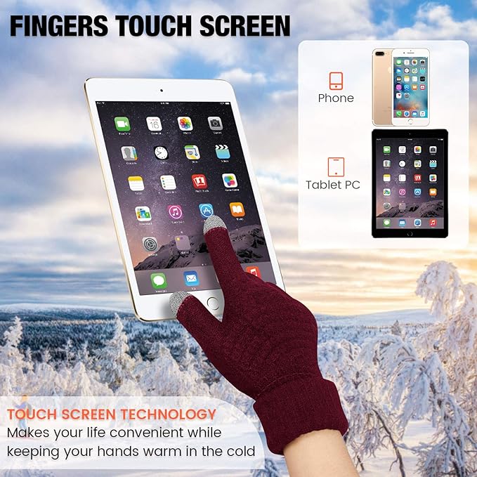 Geyoga 2 Pairs Women's Winter Touch Screen Gloves Soft Warm Fleece Lined Knit Elastic Cuff Winter Texting Gloves