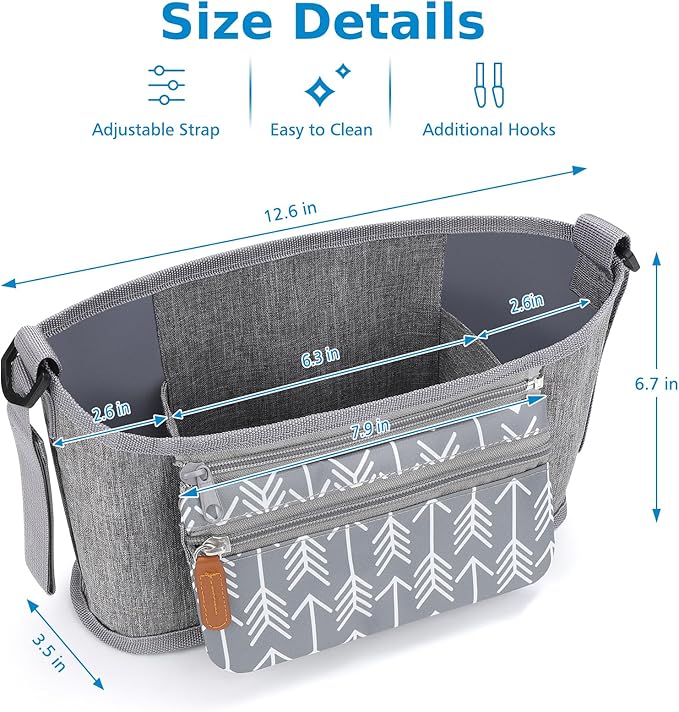 Accmor Universal Stroller Organizer with Detachable Phone Bag, Stroller Bag Caddy Organizer Stroller Accessories for Uppababy, Baby Jogger, Nuna, Doona, Britax Strollers