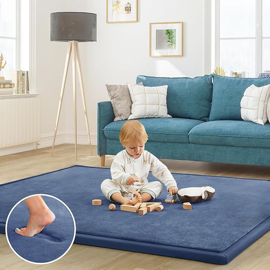 Baby Play Mat for Floor Tummy Time Mat Nursery Rug Muscle Mat Area Rug Playroom Rug Tatami Mat 4'11x3'28" Memory Foam 1.3" Thick Crawling Mat for Babies,Toddlers, Infants, Kids,Floor Mat(Blue)