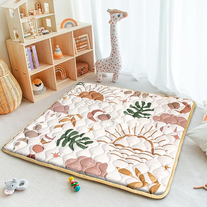 Baby Play Mat, 50x50 Playpen Mat with Super Soft Touch, Activity Mat with Upgraded Anti-Slip Bottom, Machine Washable Crawling Mat for Floor & Picnic(Boho Nature)