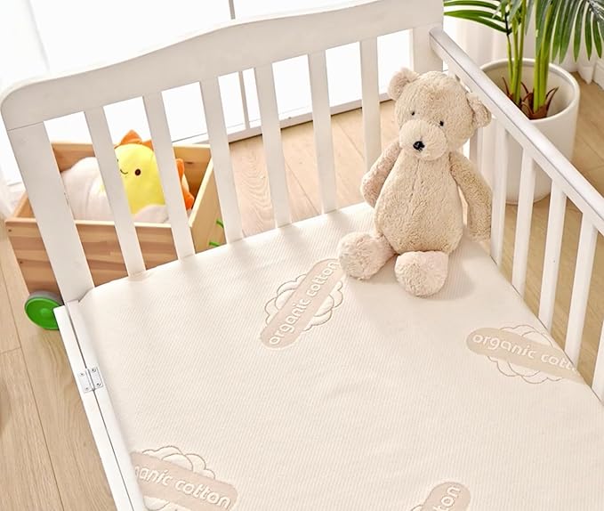 Crib Organic Mattress Protector Pad - Certified Organic Cotton Waterproof Breathable Mattress Pad Cover - 250 GSM Comfort - Deep Pocket - Fitted Comfort