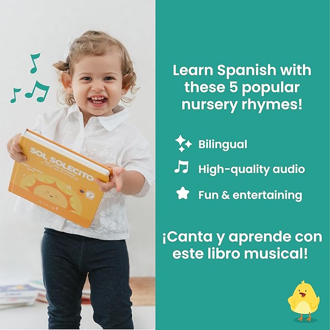 Binibi Spanish Musical Book for Toddlers Sol Solecito & Other Nursery Rhymes | Spanish Learning for Kids | Bilingual Children's Sound Book | Libro en español para bebés